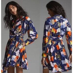 Anthropologie Maeve Midi Flirty Wrap Nautical Small Shirt  Dress Causal Coastal